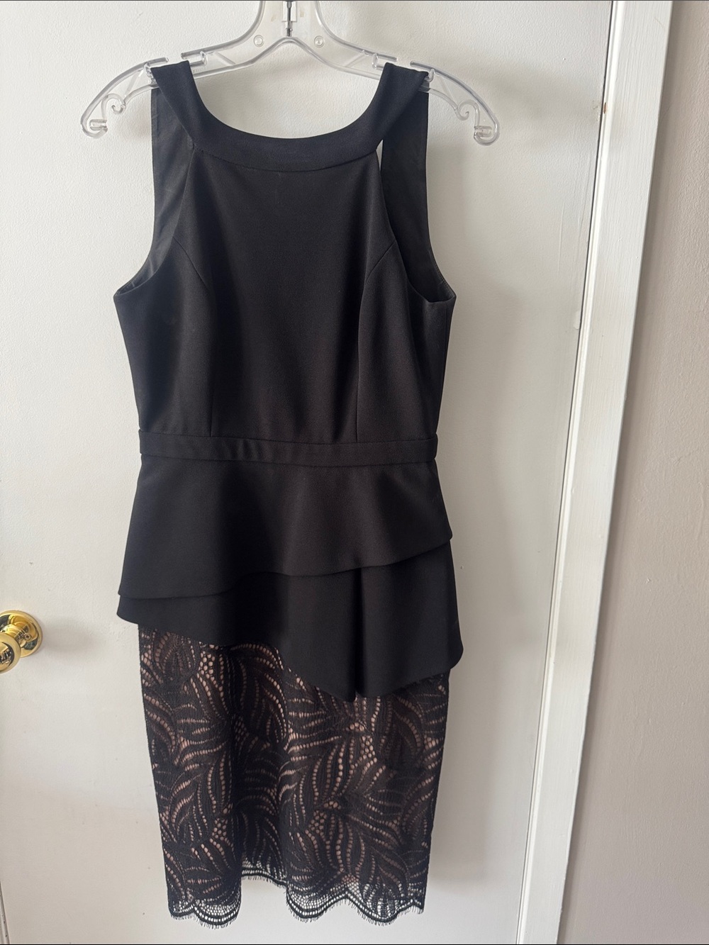 BCBG Maxazria Size 6 Peplum Open Back Dress with Lace Detail